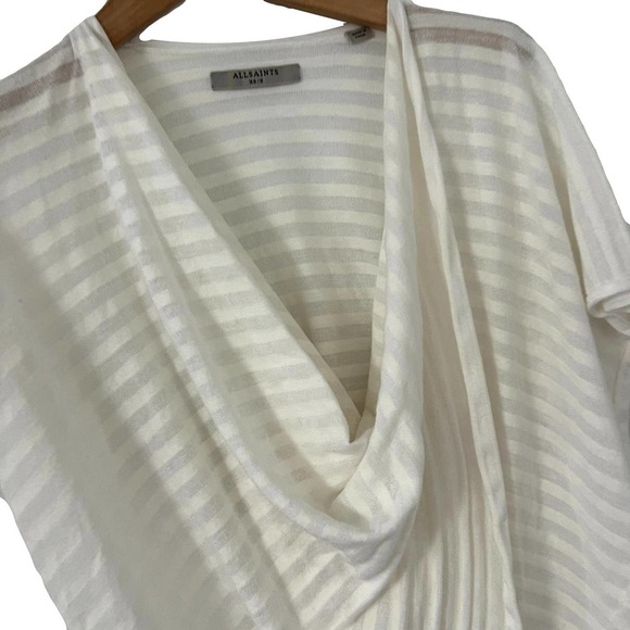 All Saints White Drape Front Blouse Tonal Stripe Size XS EUC - Picture 7 of 9